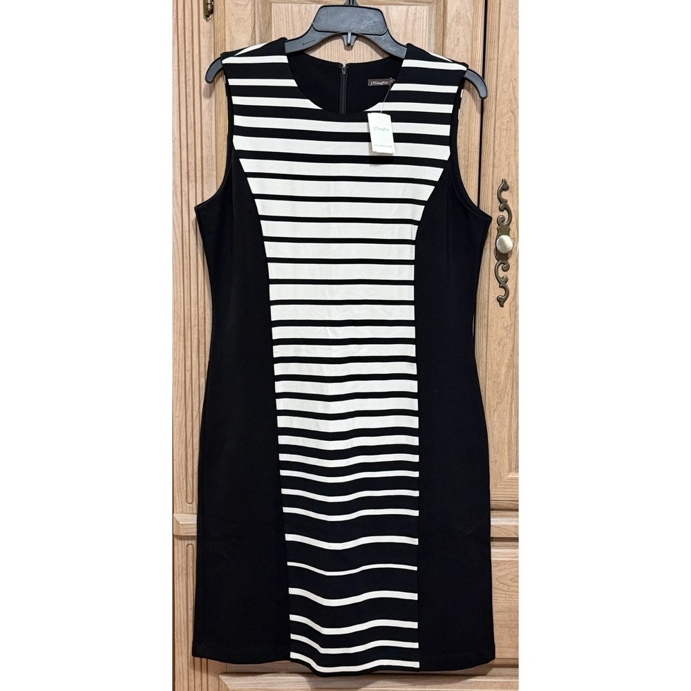 J. McLaughlin Joise Sheath Dress Womens Large Black White Striped Sleeveless NWT